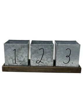 Rae Dunn Numbered Galvanized Tin Organizer with Wood Tray 1 2 3 College Office